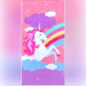Rainbow Unicorn Velour Beach Towel for Kids 28in x 55in 100% Cotton